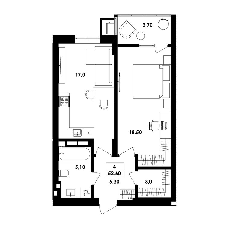Планування — 1-кімн. 52,6 м²