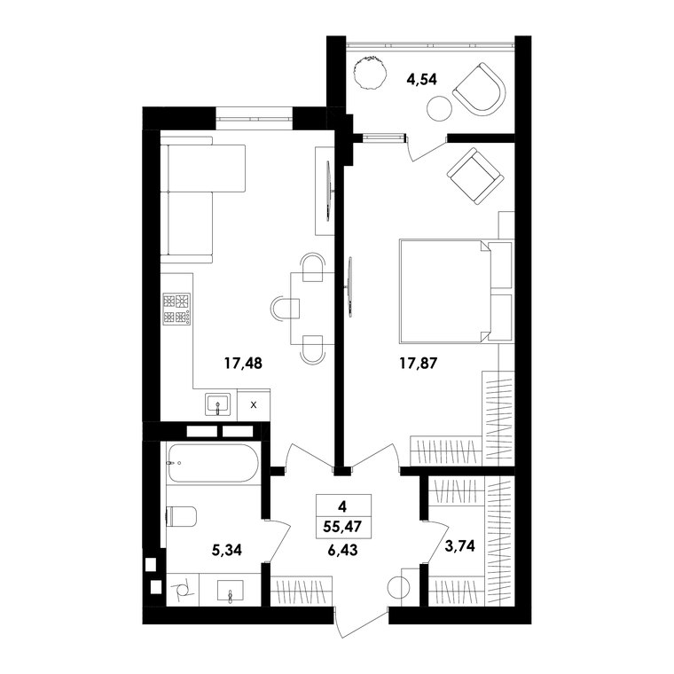 Планування — 1-кімн. 55,5 м²