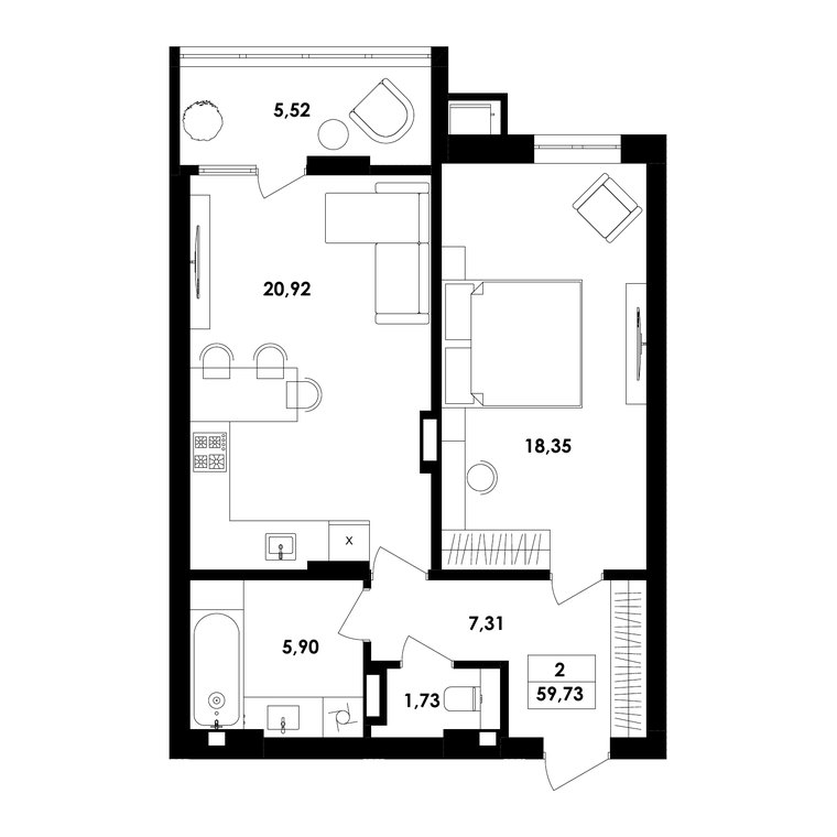 Планування — 1-кімн. 59,7 м²