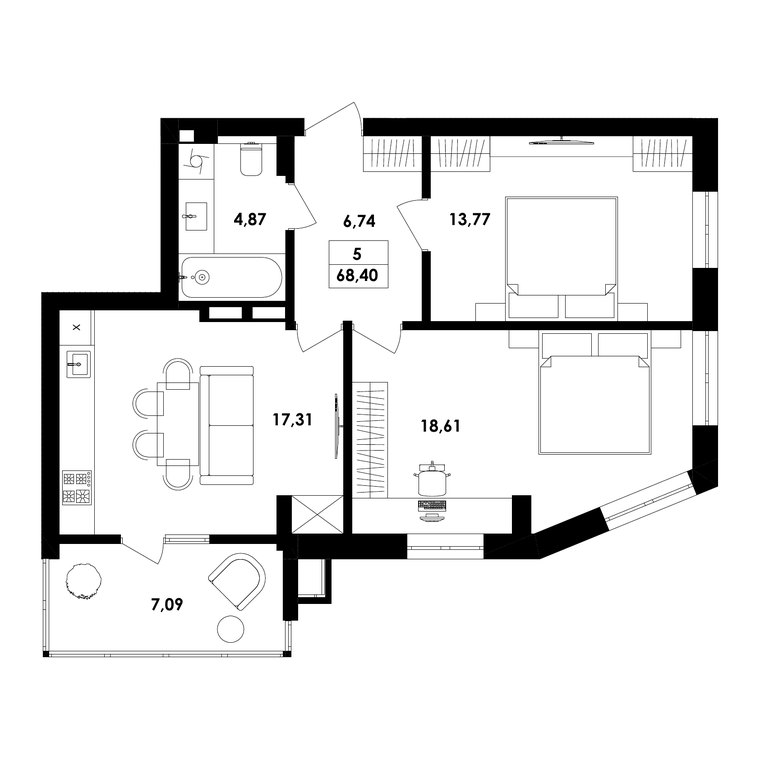 Планування — 2-кімн. 68,4 м²